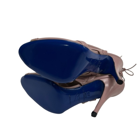 Amato Daniele Pink Goat Leather Open Toe Back Lace Pumps 7.5 New - Picture 5 of 9